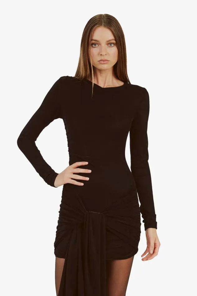 Women Occasion Dresses Bardot Cassidy Tie Front Dress In Black Black Women Occasion Dresses Bardot Cassidy Tie Front Dress In Black Black
