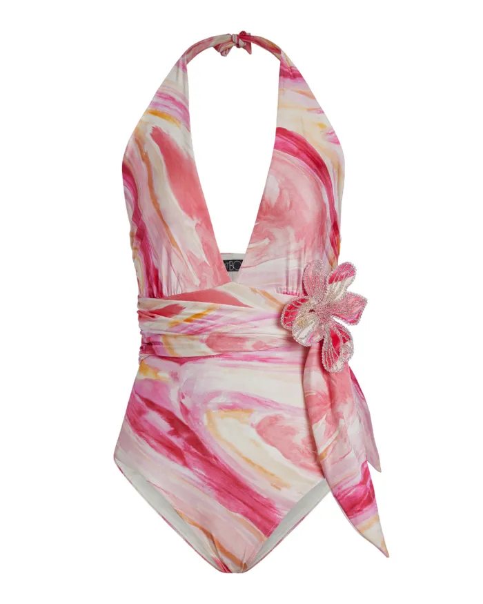 Women One Pieces PatBO Aura Flower Halterneck Swimsuit FINAL SALE Pink Multi