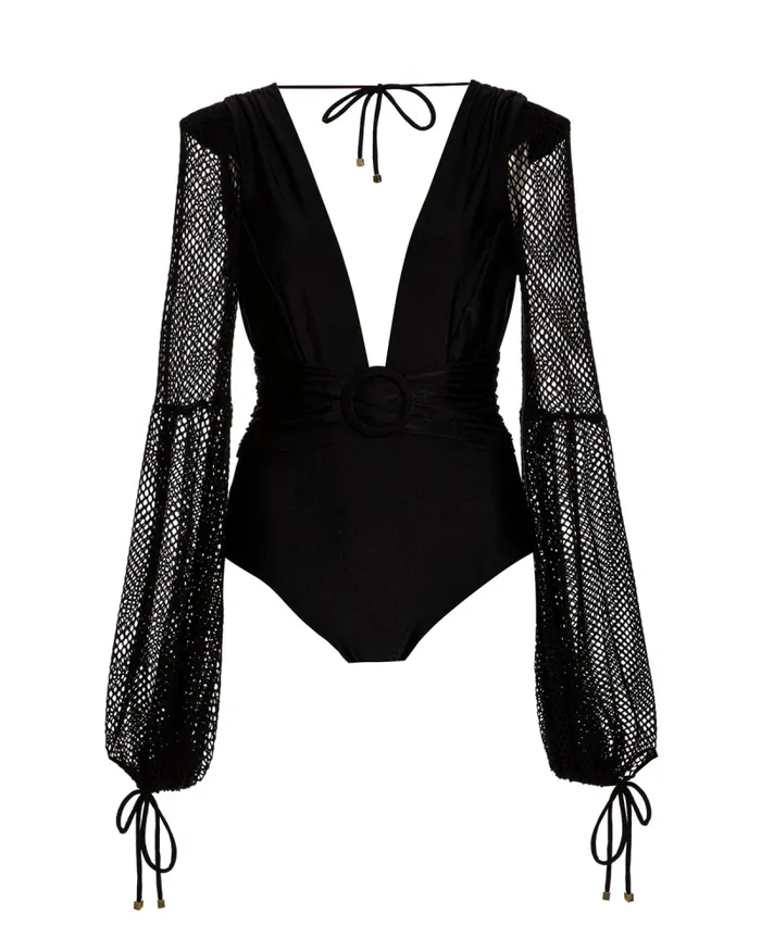 Women One Pieces PatBO Plunge Netted One Piece Black