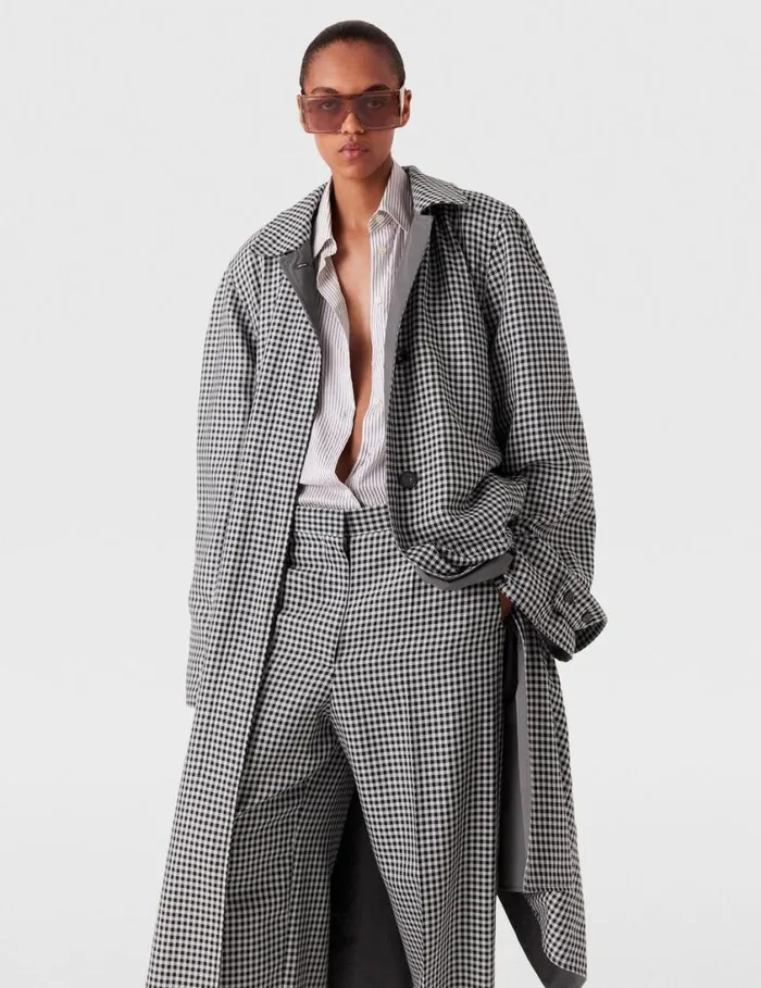 Women Oversized Check Belted Trench Coat Cream And Black Stella McCartney Coats And Jackets Women Oversized Check Belted Trench Coat Cream And Black Stella McCartney Coats And Jackets