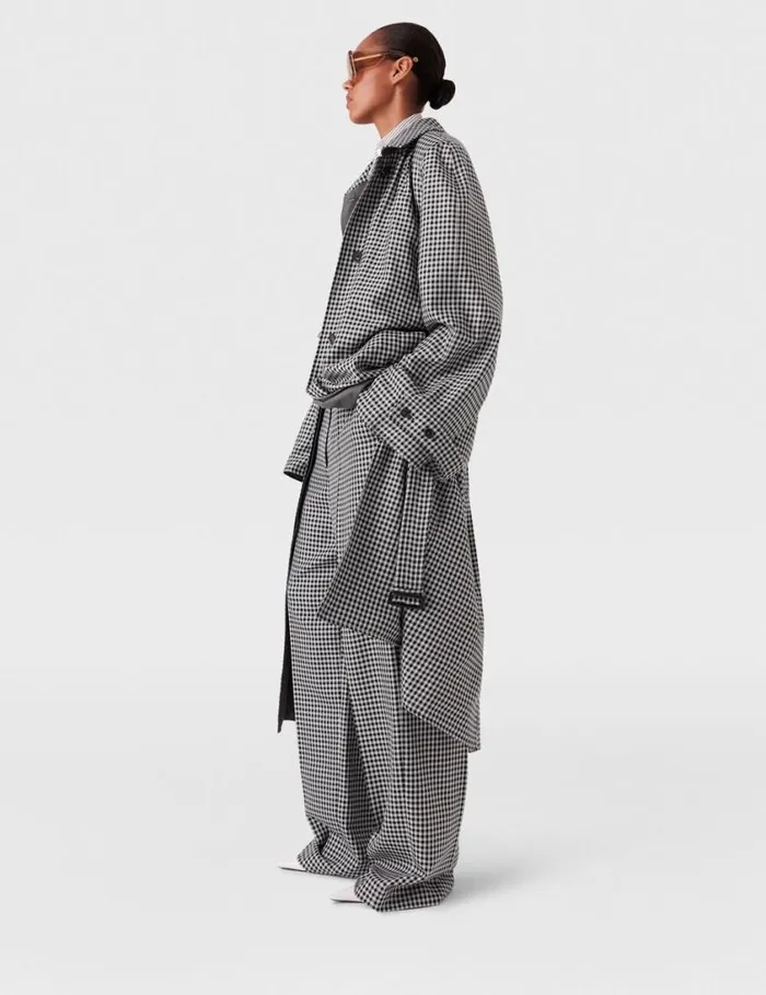 Women Oversized Check Belted Trench Coat Cream And Black Stella McCartney Coats And Jackets Women Oversized Check Belted Trench Coat Cream And Black Stella McCartney Coats And Jackets