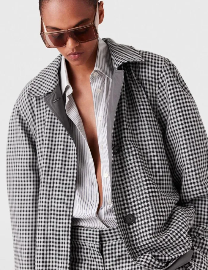 Women Oversized Check Belted Trench Coat Cream And Black Stella McCartney Coats And Jackets Women Oversized Check Belted Trench Coat Cream And Black Stella McCartney Coats And Jackets
