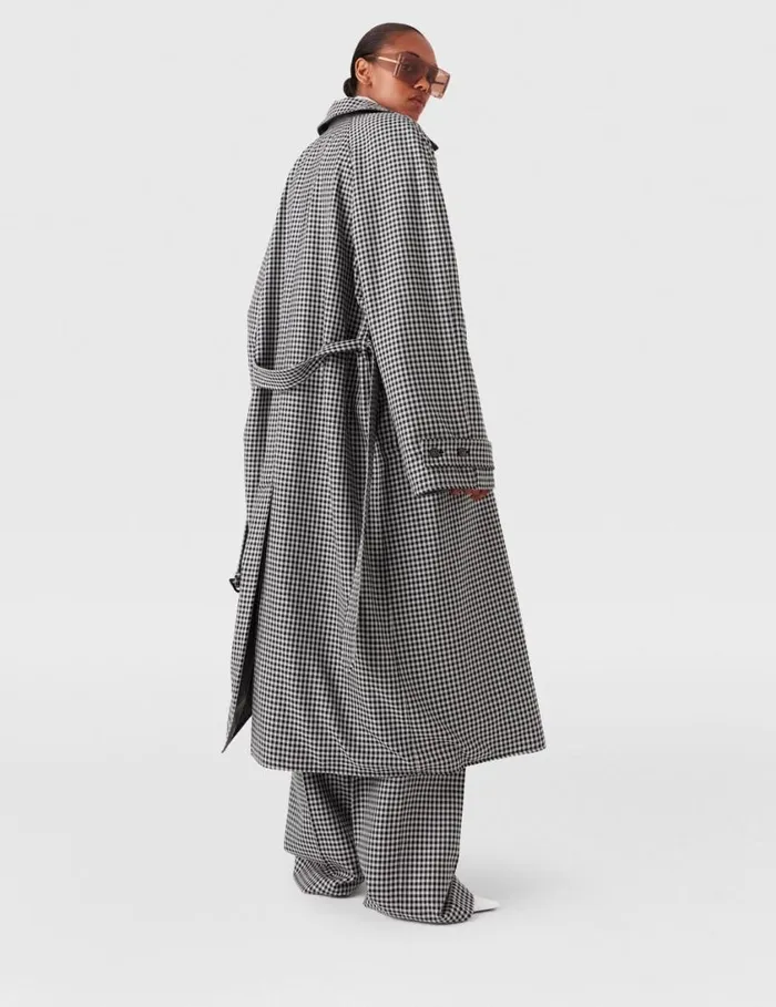 Women Oversized Check Belted Trench Coat Cream And Black Stella McCartney Coats And Jackets Women Oversized Check Belted Trench Coat Cream And Black Stella McCartney Coats And Jackets