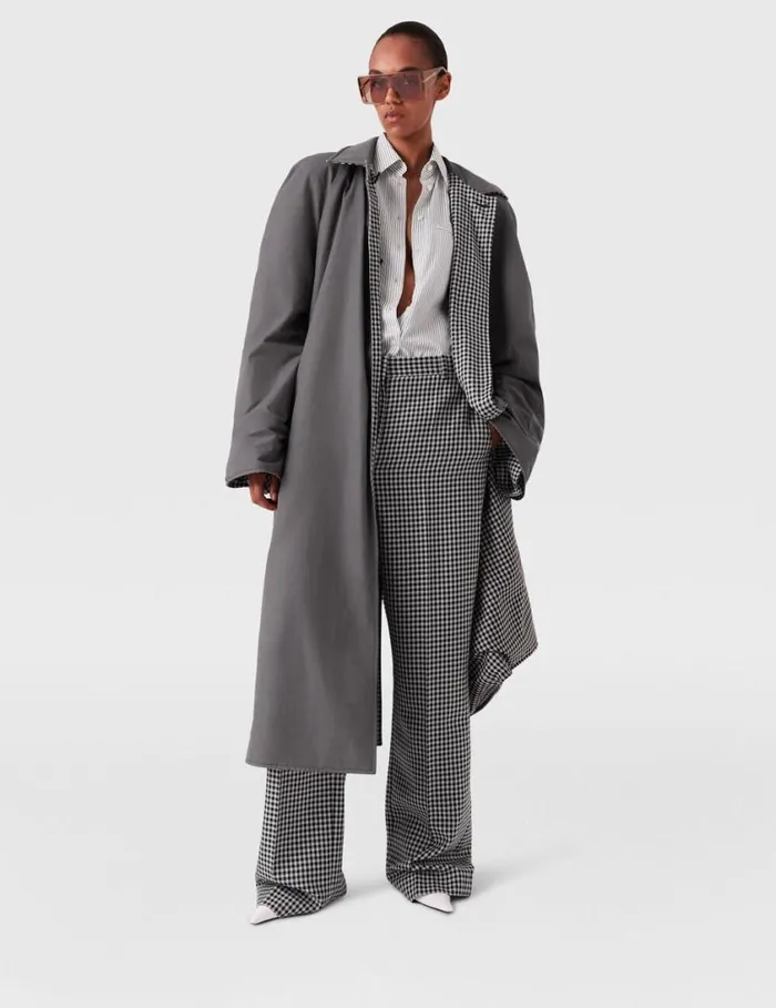 Women Oversized Check Belted Trench Coat Cream And Black Stella McCartney Coats And Jackets Women Oversized Check Belted Trench Coat Cream And Black Stella McCartney Coats And Jackets