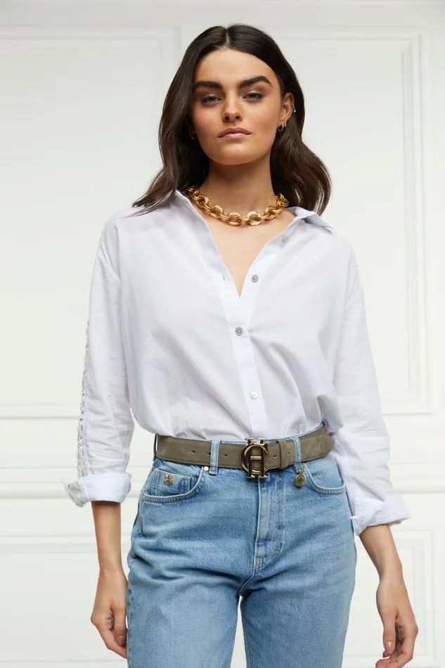 Women Oversized Cotton Lace Shirt Tick Stripe Sky Blue Holland Cooper Shirts and Blouses Women Oversized Cotton Lace Shirt Tick Stripe Sky Blue Holland Cooper Shirts and Blouses