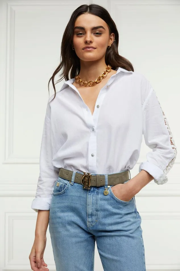 Women Oversized Cotton Lace Shirt Tick Stripe Sky Blue Holland Cooper Shirts and Blouses Women Oversized Cotton Lace Shirt Tick Stripe Sky Blue Holland Cooper Shirts and Blouses