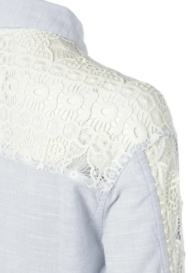 Women Oversized Cotton Lace Shirt Tick Stripe Sky Blue Holland Cooper Shirts and Blouses Women Oversized Cotton Lace Shirt Tick Stripe Sky Blue Holland Cooper Shirts and Blouses