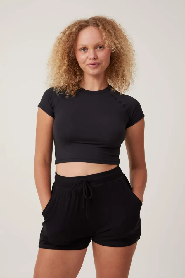 Women Pajamas Cotton On Soft Lounge Raglan Crop Tee Black