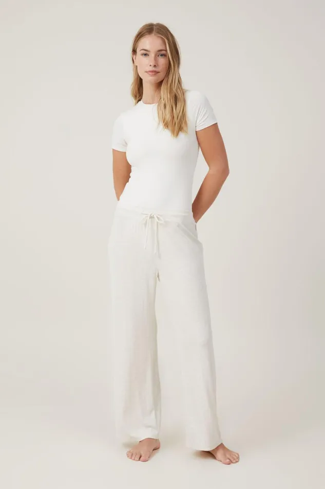 Women Pajamas Cotton On Soft Lounge Short Sleeve Bodysuit Whisper White