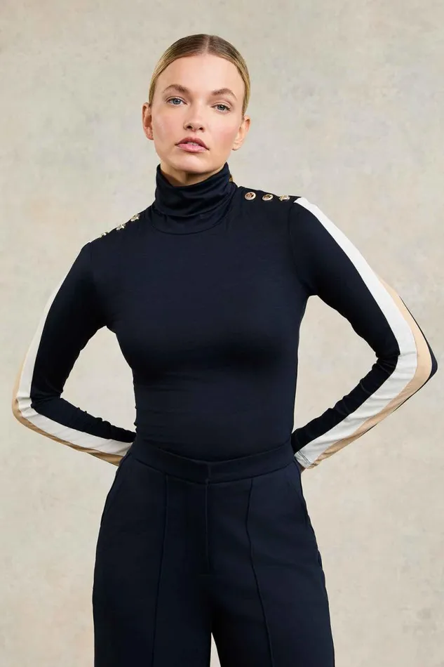 Women Panel Long Sleeve Roll Neck Navy Ecru Holland Cooper Tops Women Panel Long Sleeve Roll Neck Navy Ecru Holland Cooper Tops