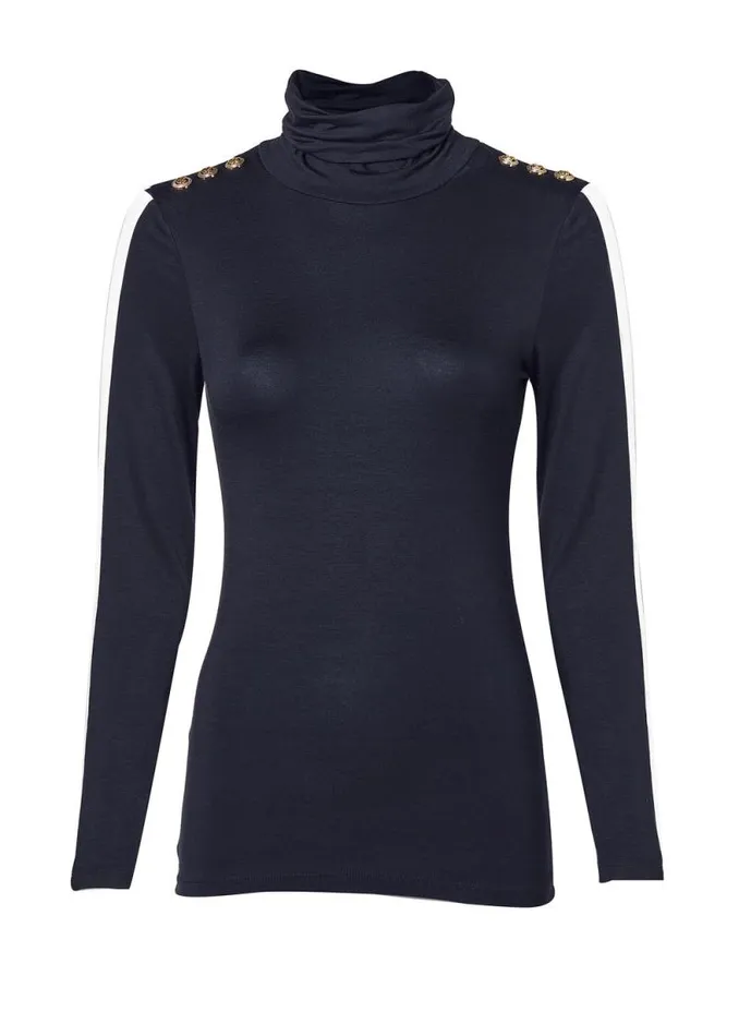 Women Panel Long Sleeve Roll Neck Navy Ecru Holland Cooper Tops Women Panel Long Sleeve Roll Neck Navy Ecru Holland Cooper Tops