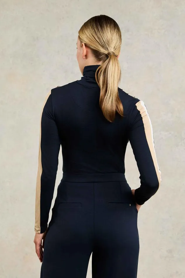Women Panel Long Sleeve Roll Neck Navy Ecru Holland Cooper Tops Women Panel Long Sleeve Roll Neck Navy Ecru Holland Cooper Tops