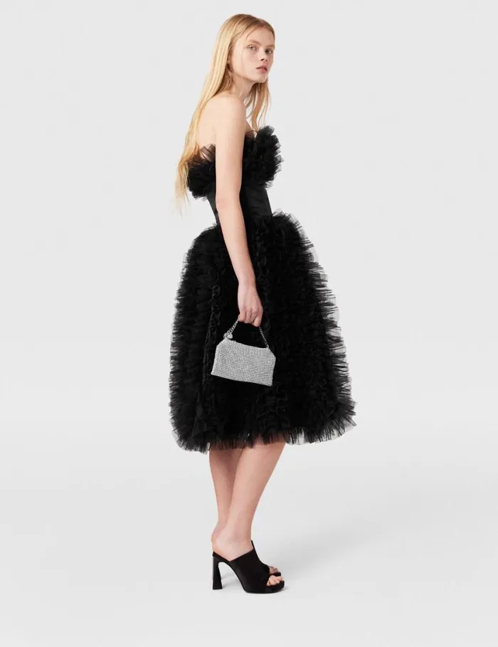Women Paneled Waist Taffeta Midi Dress Midnight Black Stella McCartney Dresses Women Paneled Waist Taffeta Midi Dress Midnight Black Stella McCartney Dresses