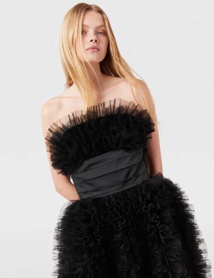 Women Paneled Waist Taffeta Midi Dress Midnight Black Stella McCartney Dresses Women Paneled Waist Taffeta Midi Dress Midnight Black Stella McCartney Dresses