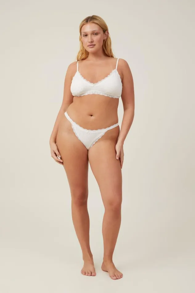 Women Panties Cotton On Organic Cotton Lace Thong Brief Butterscotch Marle Pointelle