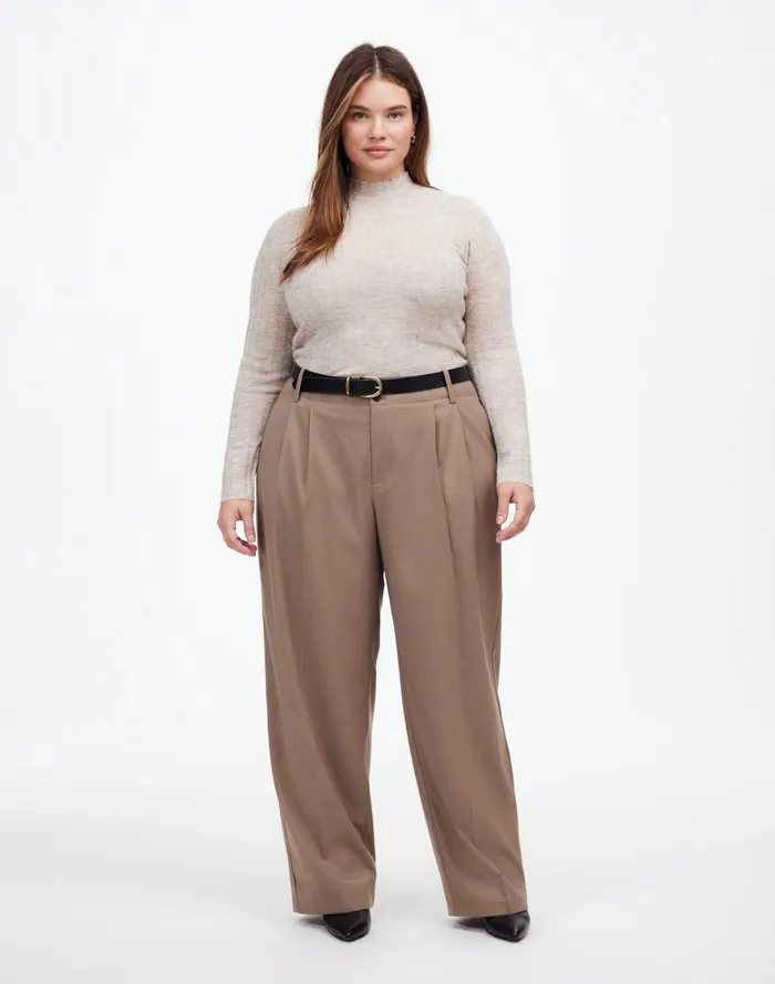 Women Pants Madewell The Plus Harlow WideLeg Pant In Flannel Dark Oat Melange