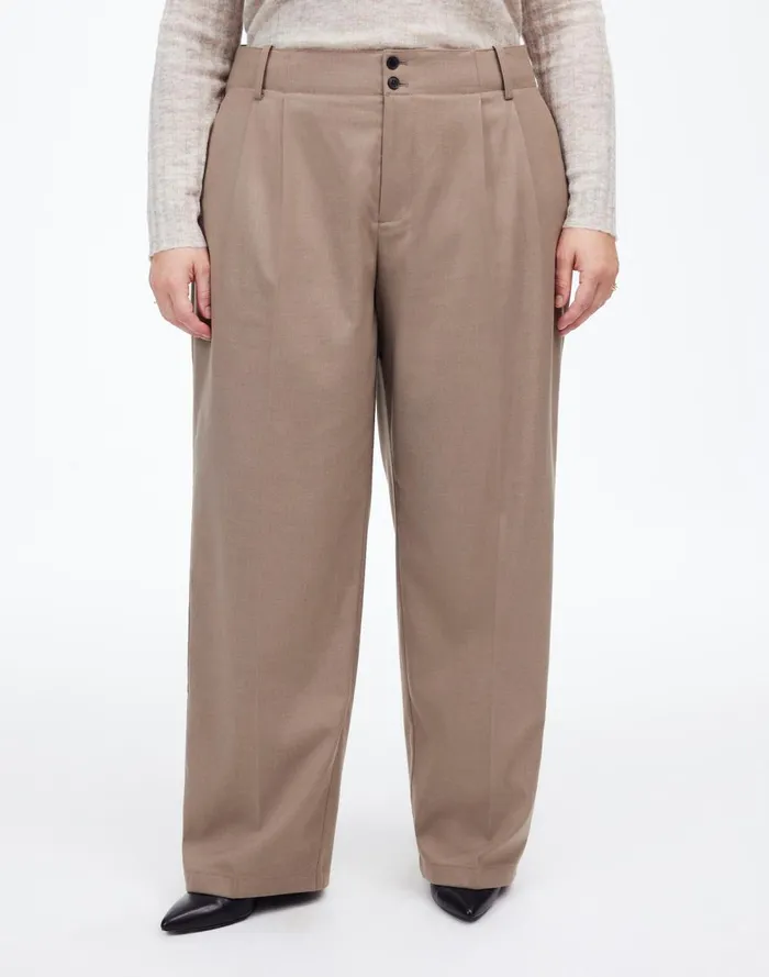 Women Pants Madewell The Plus Harlow WideLeg Pant In Flannel Dark Oat Melange