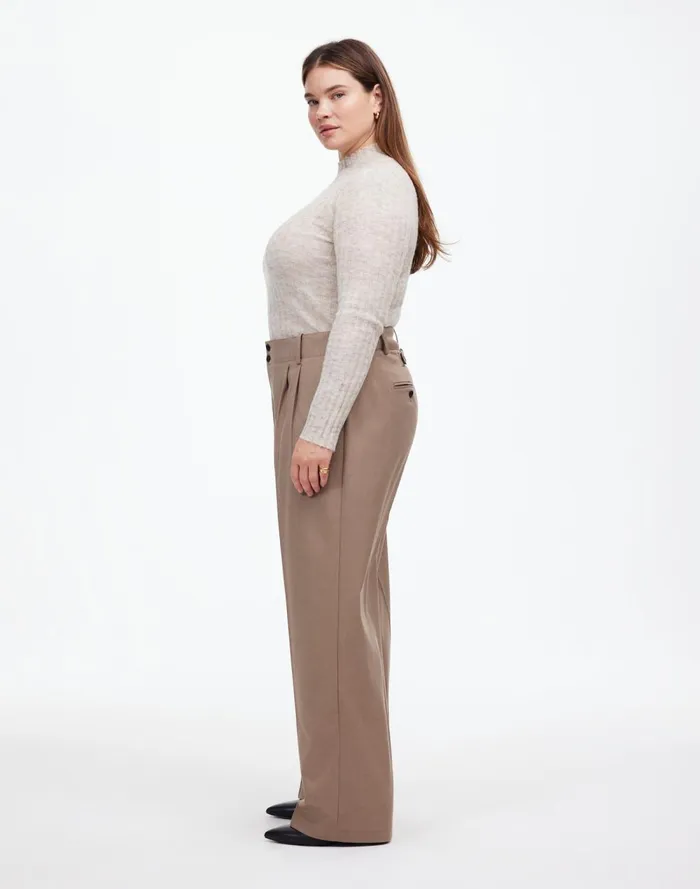 Women Pants Madewell The Plus Harlow WideLeg Pant In Flannel Dark Oat Melange