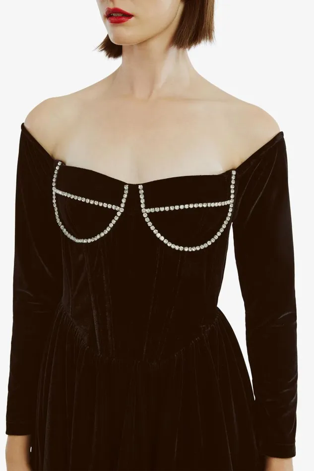 Women Party Dresses Bardot Emlyn Velour Mini Dress In Black Black Women Party Dresses Bardot Emlyn Velour Mini Dress In Black Black