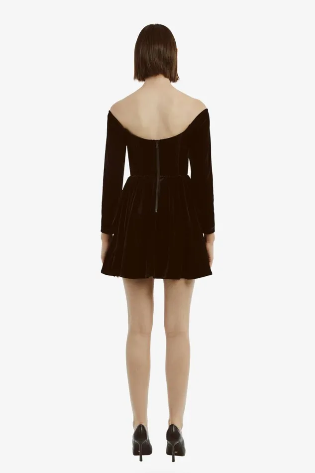 Women Party Dresses Bardot Emlyn Velour Mini Dress In Black Black Women Party Dresses Bardot Emlyn Velour Mini Dress In Black Black