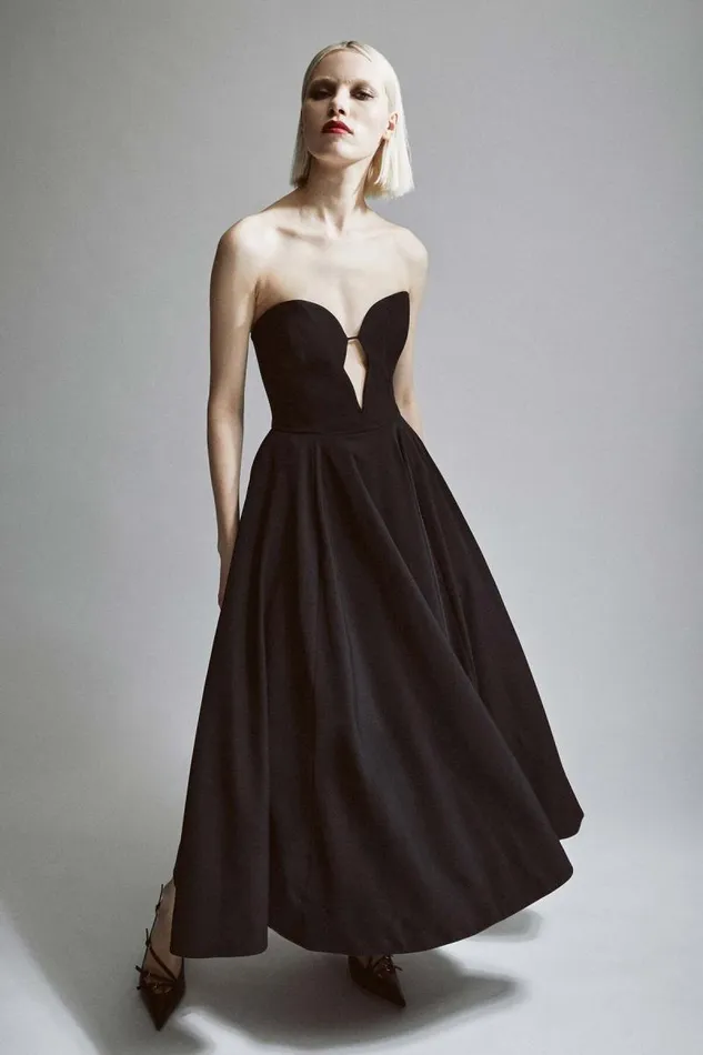 Women Party Dresses Bardot Opal Volume Midi Dress In Black Black