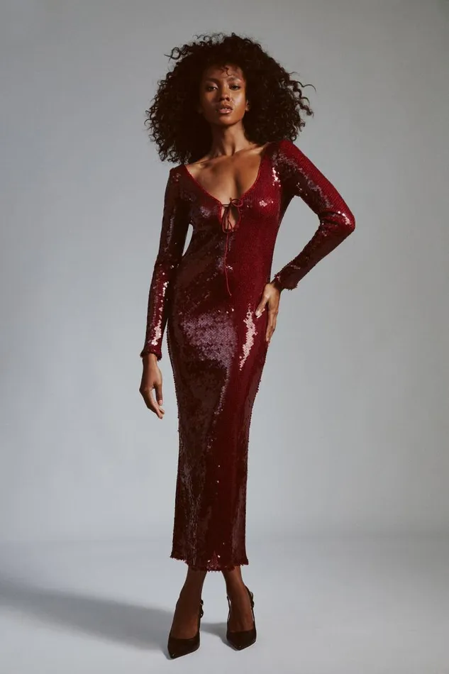Women Party Dresses Bardot Verona Sequin Maxi Dress In Burgundy Burgundy