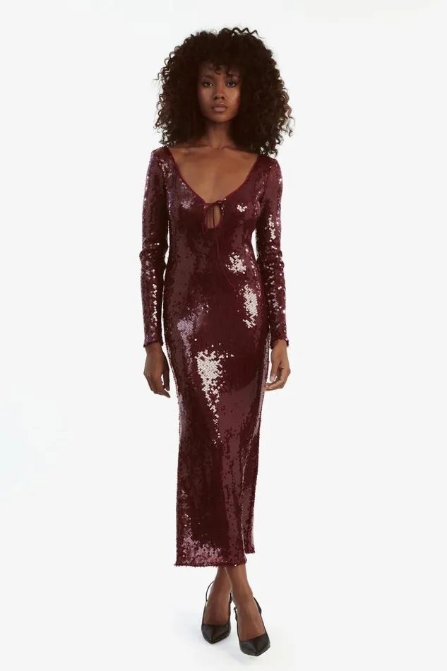 Women Party Dresses Bardot Verona Sequin Maxi Dress In Burgundy Burgundy Women Party Dresses Bardot Verona Sequin Maxi Dress In Burgundy Burgundy