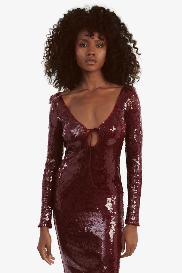 Women Party Dresses Bardot Verona Sequin Maxi Dress In Burgundy Burgundy Women Party Dresses Bardot Verona Sequin Maxi Dress In Burgundy Burgundy