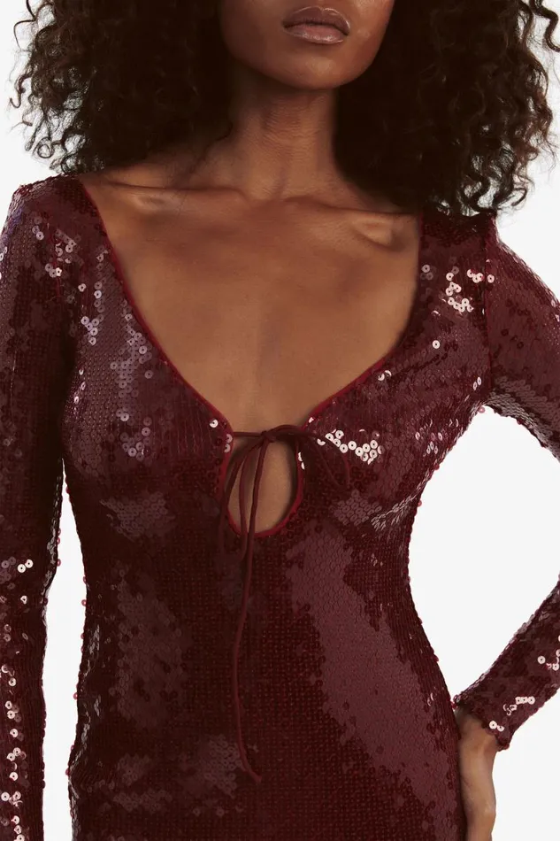 Women Party Dresses Bardot Verona Sequin Maxi Dress In Burgundy Burgundy Women Party Dresses Bardot Verona Sequin Maxi Dress In Burgundy Burgundy