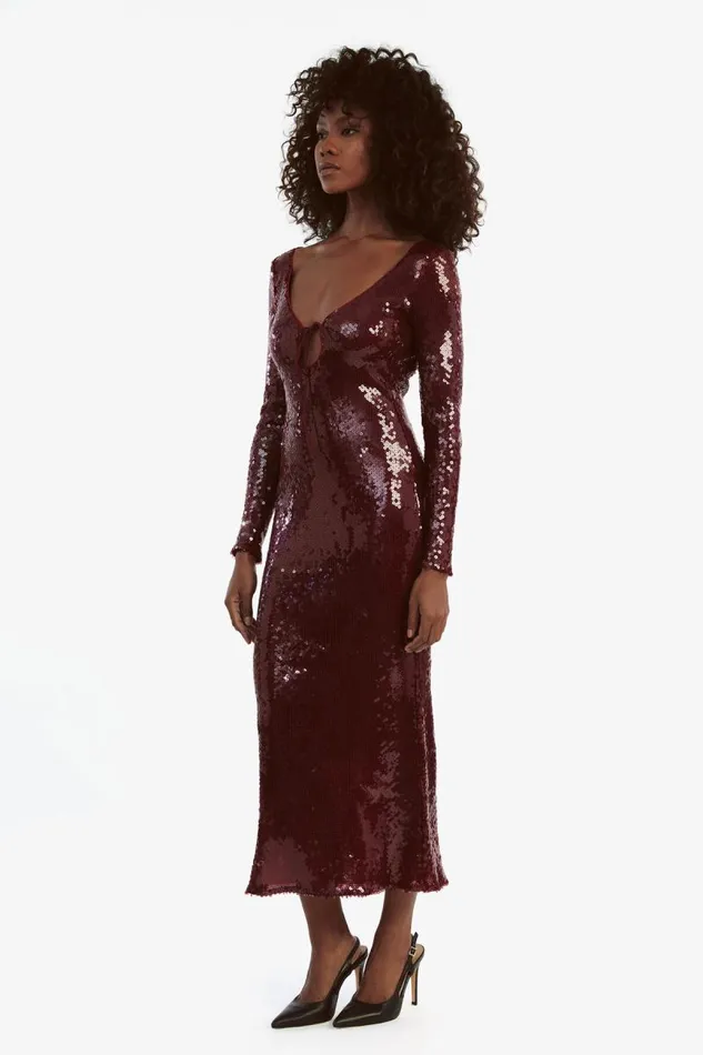 Women Party Dresses Bardot Verona Sequin Maxi Dress In Burgundy Burgundy Women Party Dresses Bardot Verona Sequin Maxi Dress In Burgundy Burgundy