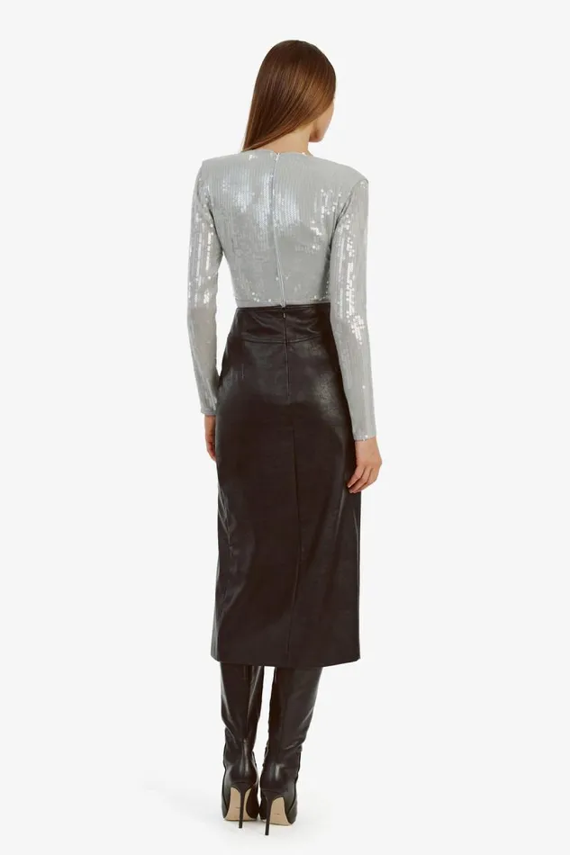 Women Party Tops Bardot Emelia Sequin Wrap Bodysuit In Dove Grey Dove Grey Women Party Tops Bardot Emelia Sequin Wrap Bodysuit In Dove Grey Dove Grey