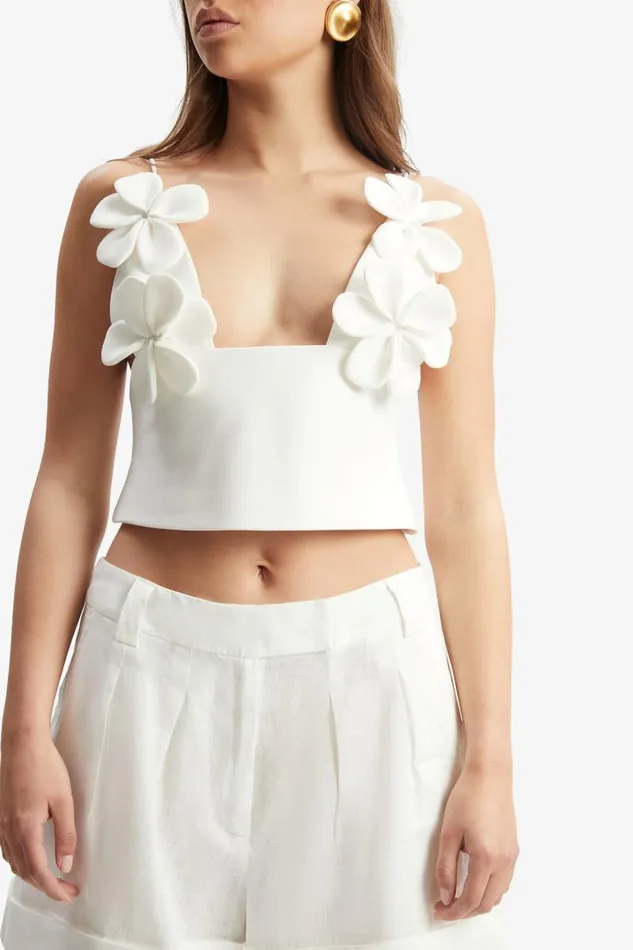 Women Party Tops Bardot Ingrid Fitted Flower Top In Orchid White Orchid White Women Party Tops Bardot Ingrid Fitted Flower Top In Orchid White Orchid White
