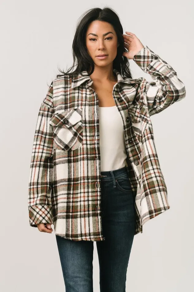 Women Polson Plaid Shacket Ivory Multi Baltic Born Outerwear