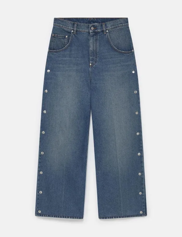 Women PopperStudded Bootcut Denim Jeans Classic Wash Blue Denim Stella McCartney Pants And Shorts