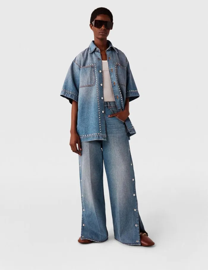 Women PopperStudded Bootcut Denim Jeans Classic Wash Blue Denim Stella McCartney Pants And Shorts Women PopperStudded Bootcut Denim Jeans Classic Wash Blue Denim Stella McCartney Pants And Shorts