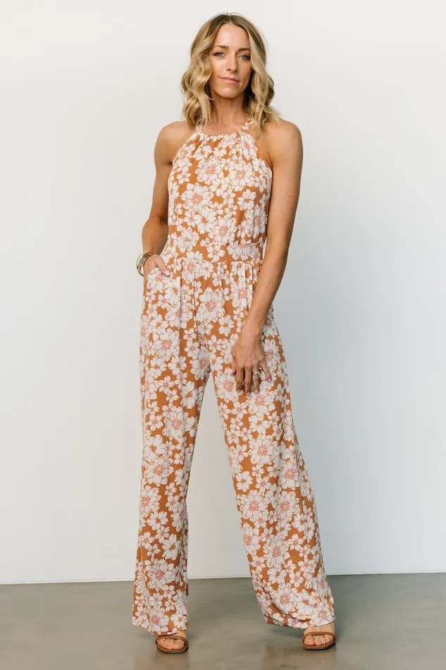 Women Porto Tie Jumpsuit Camel Floral Baltic Born Jumpsuits and Rompers Women Porto Tie Jumpsuit Camel Floral Baltic Born Jumpsuits and Rompers