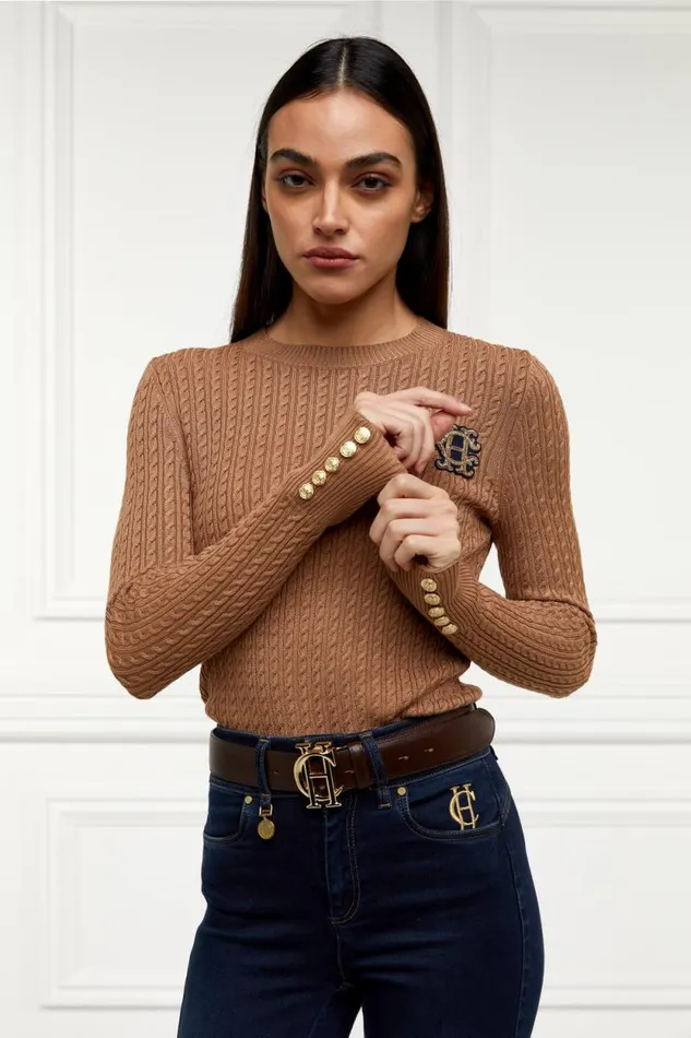 Women Princeton Crew Neck Knit Dark Camel Holland Cooper Knitwear
