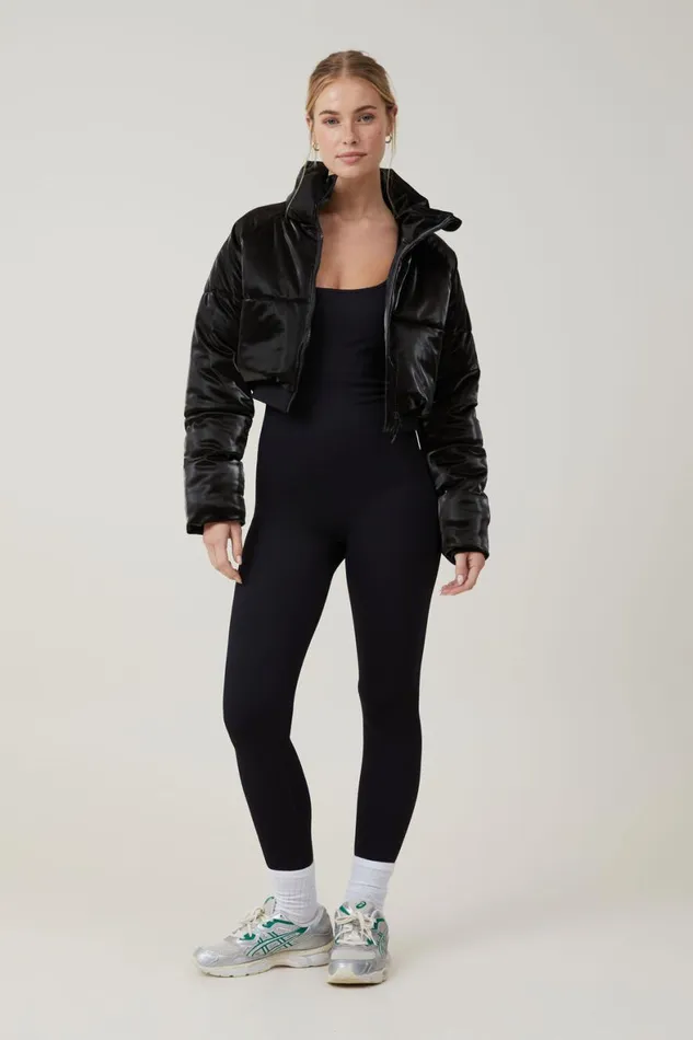 Women Puffers and Jackets Cotton On The Recycled Cropped Mother Puffer 20 Black Gloss
