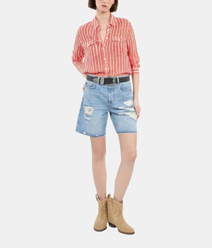 Women Red And White Floral Print Long Sleeve Shirt THE KOOPLES Blouses and Shirts