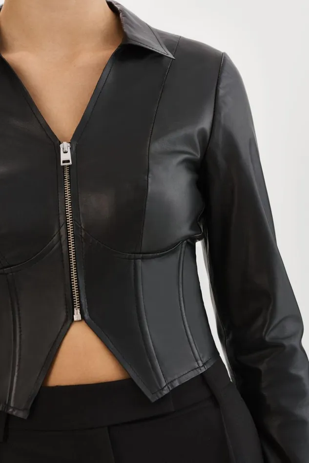 Women ROMI Leather Corset Jacket Black LAMARQUE Tops Women ROMI Leather Corset Jacket Black LAMARQUE Tops