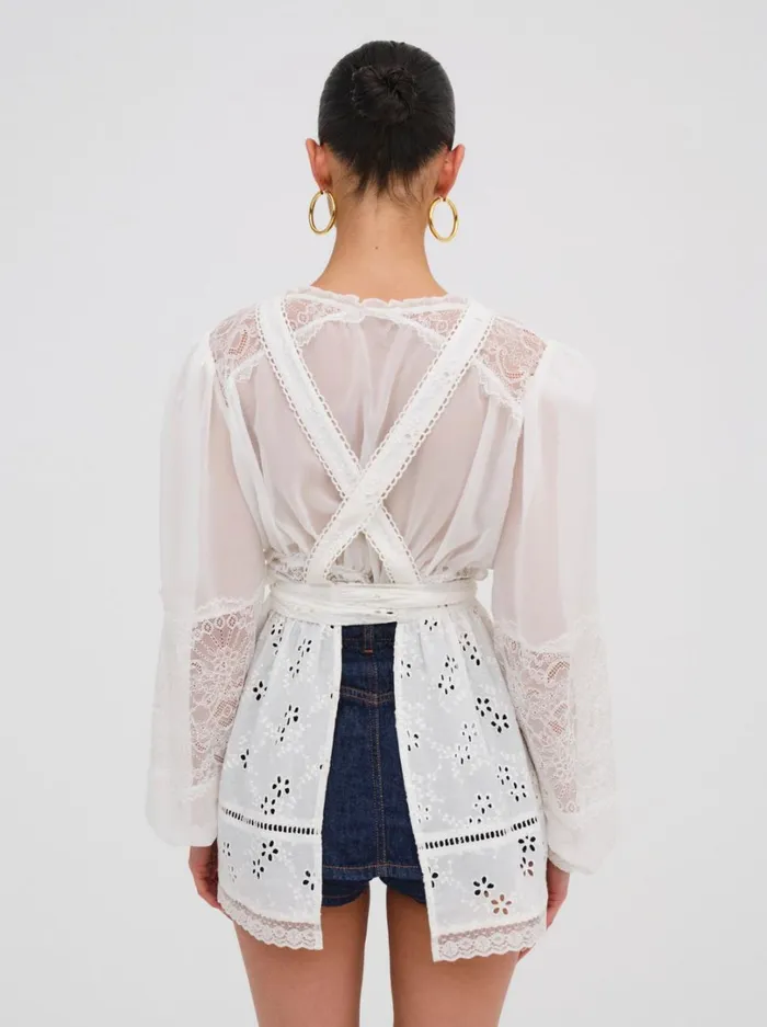 Women Rose Embroidered Apron White For Love and Lemons Tops Women Rose Embroidered Apron White For Love and Lemons Tops