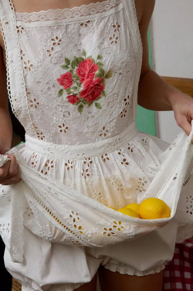 Women Rose Embroidered Apron White For Love and Lemons Tops Women Rose Embroidered Apron White For Love and Lemons Tops