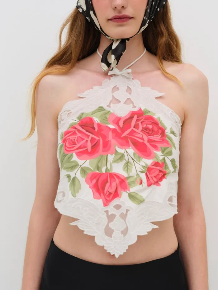 Women Rose Halter Top Red For Love and Lemons Tops