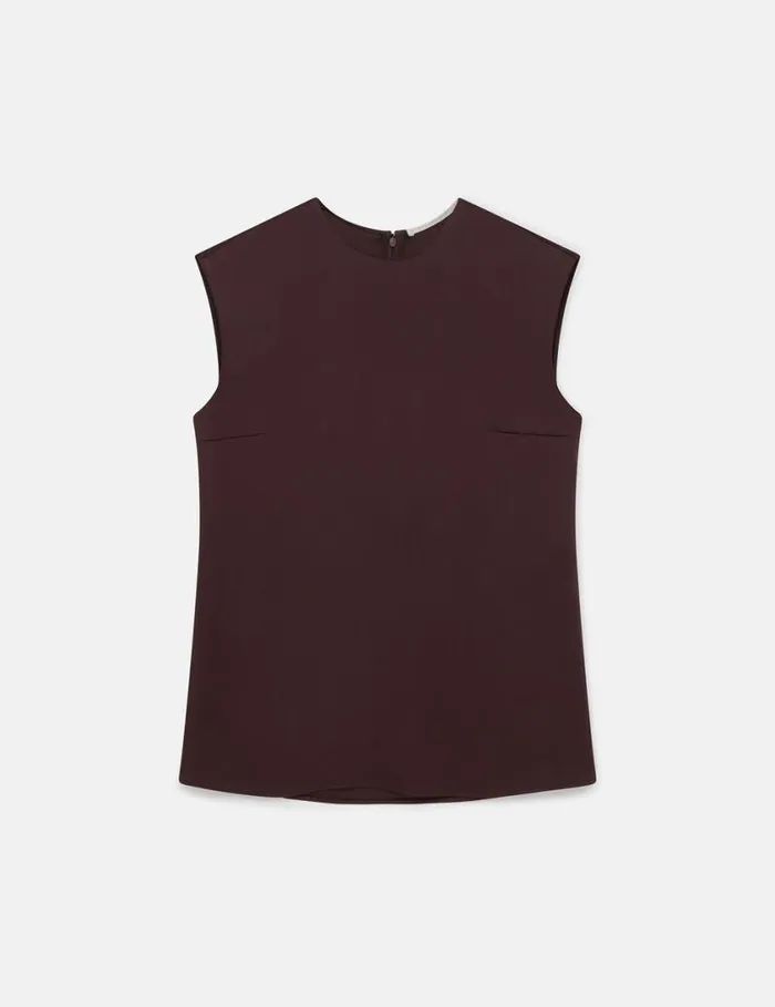Women RoundNeck Sleeveless Satin Top Chocolate Brown Stella McCartney Shirts And Tops