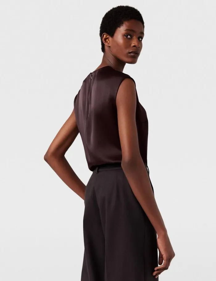 Women RoundNeck Sleeveless Satin Top Chocolate Brown Stella McCartney Shirts And Tops Women RoundNeck Sleeveless Satin Top Chocolate Brown Stella McCartney Shirts And Tops