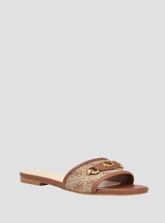 Women Sandals GUESS Brown Logo Hammi Slide Sandals