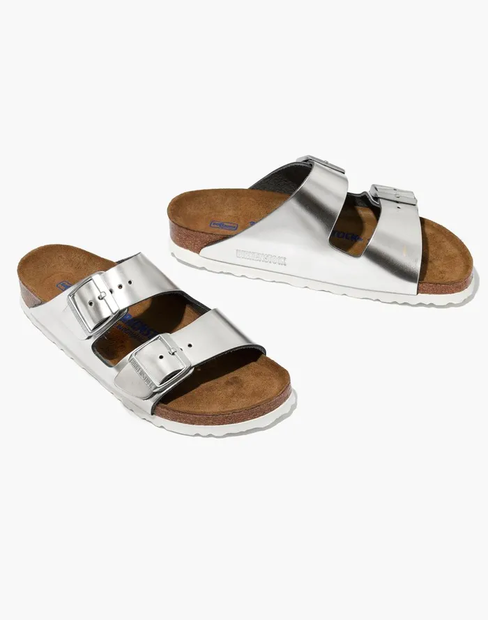 Women Sandals Madewell Birkenstock Arizona Sandals In Leather Silver