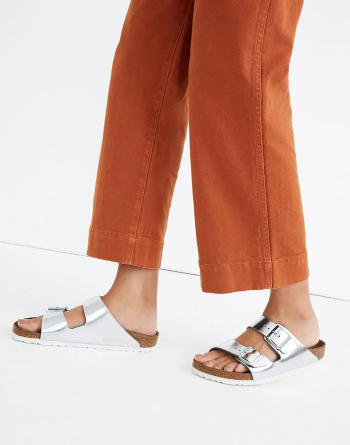Women Sandals Madewell Birkenstock Arizona Sandals In Leather Silver
