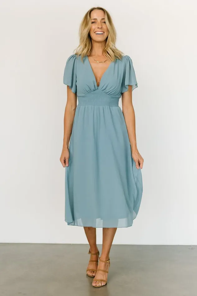Women Sarah Smocked Midi Dress Lagoon Blue Baltic Born Midi Dresses