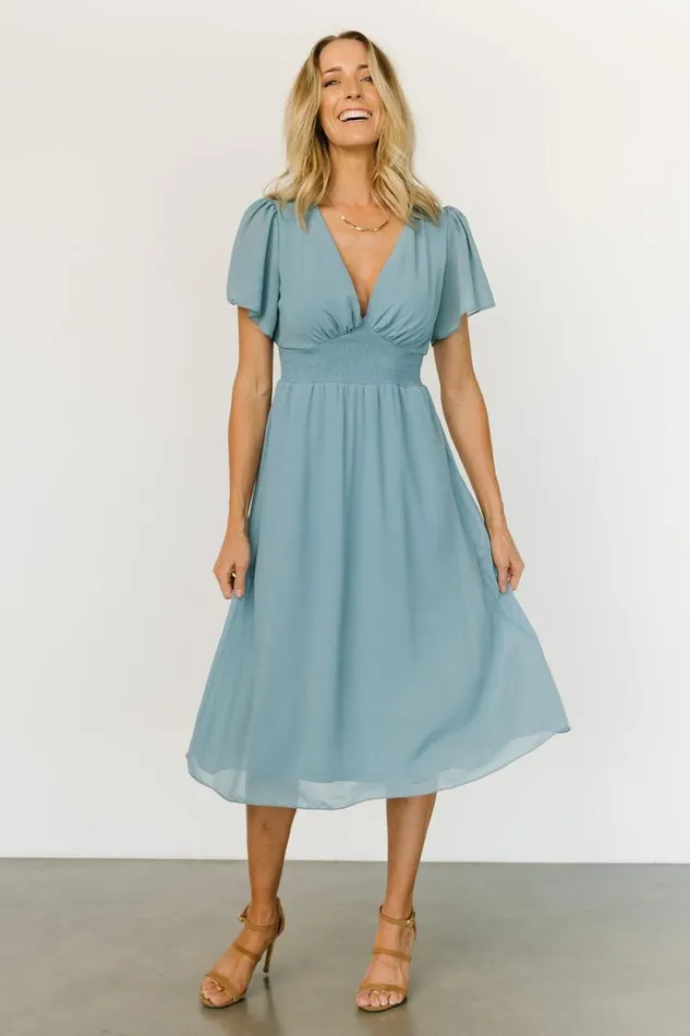 Women Sarah Smocked Midi Dress Lagoon Blue Baltic Born Midi Dresses Women Sarah Smocked Midi Dress Lagoon Blue Baltic Born Midi Dresses